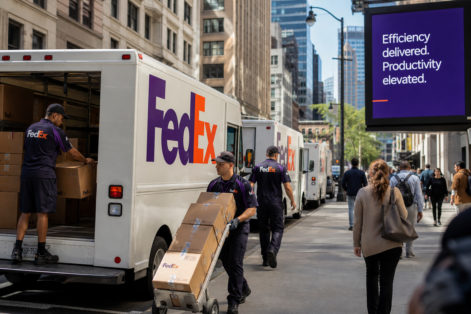 FedEx Delivery Trucks in Urban Setting
