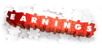 Earnings - Text on Red Puzzles with White Background. 3D Render.