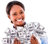 business woman holding dollars