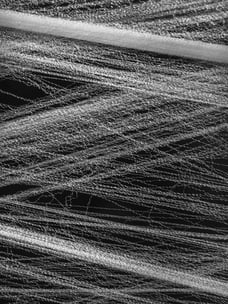 Closeup of sheer synthetic webbing used to create the illusion of a massive cobweb in a Halloween haunted forest, in black and white (shallow depth of field)