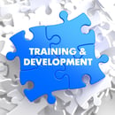 Training and Development Written on Blue Puzzle Pieces. Educational Concept.  3D Render.-1